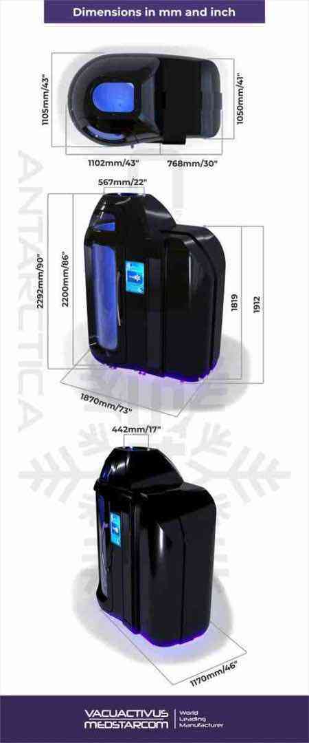 Schema dimensionale della camera Antarctica WBC Nitrogen