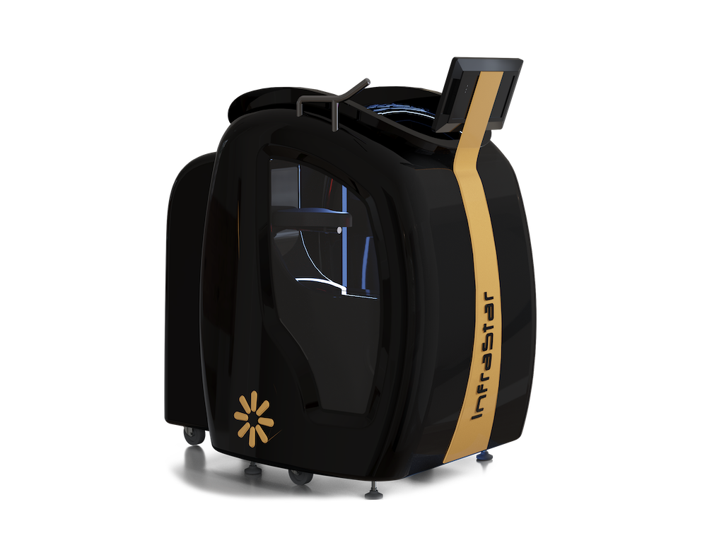 Cyclette InfraStar Sole nera con dettagli dorati, vista laterale
