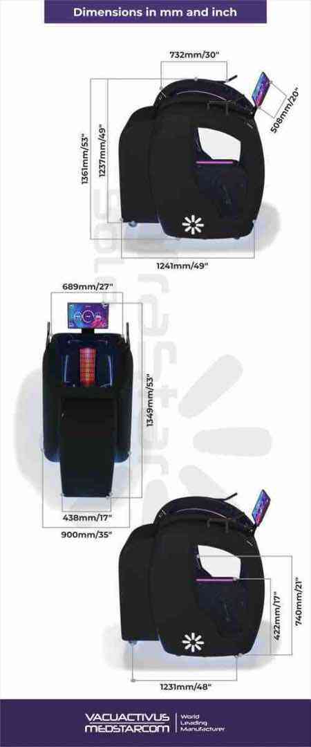 Schema dimensionale della cyclette InfraStar Sole in mm e pollici
