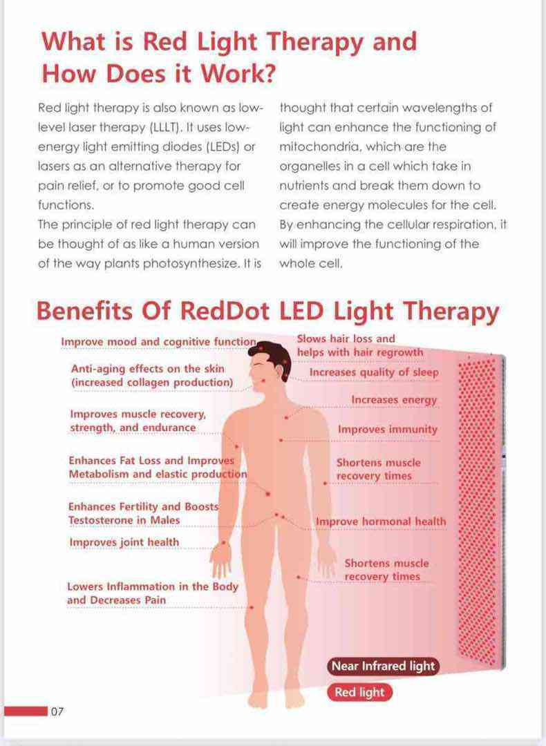 Infografica sui benefici della terapia con luce rossa