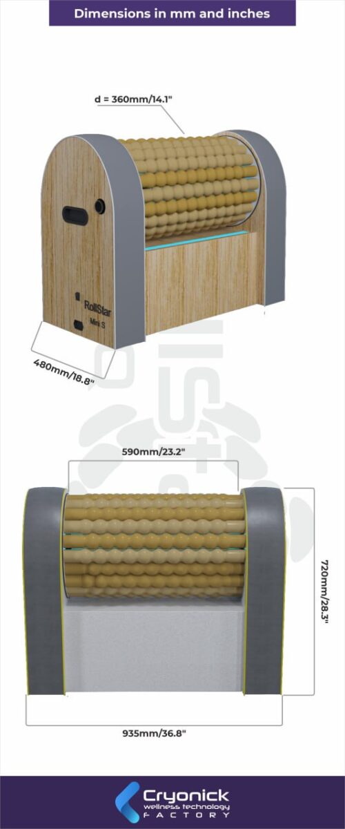 Schema dimensionale del RollStar Mini S in mm e pollici