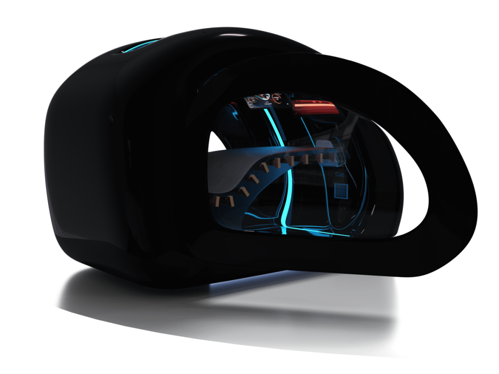 Capsula Revique HaloX nera con lettino in legno e luci