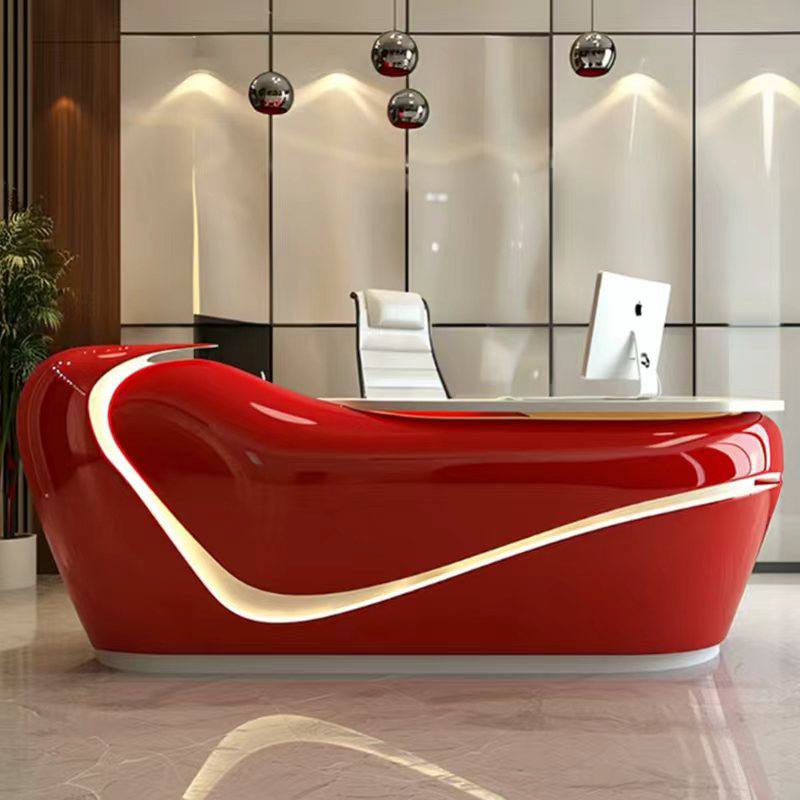 Bancone reception rosso lucido con profilo LED