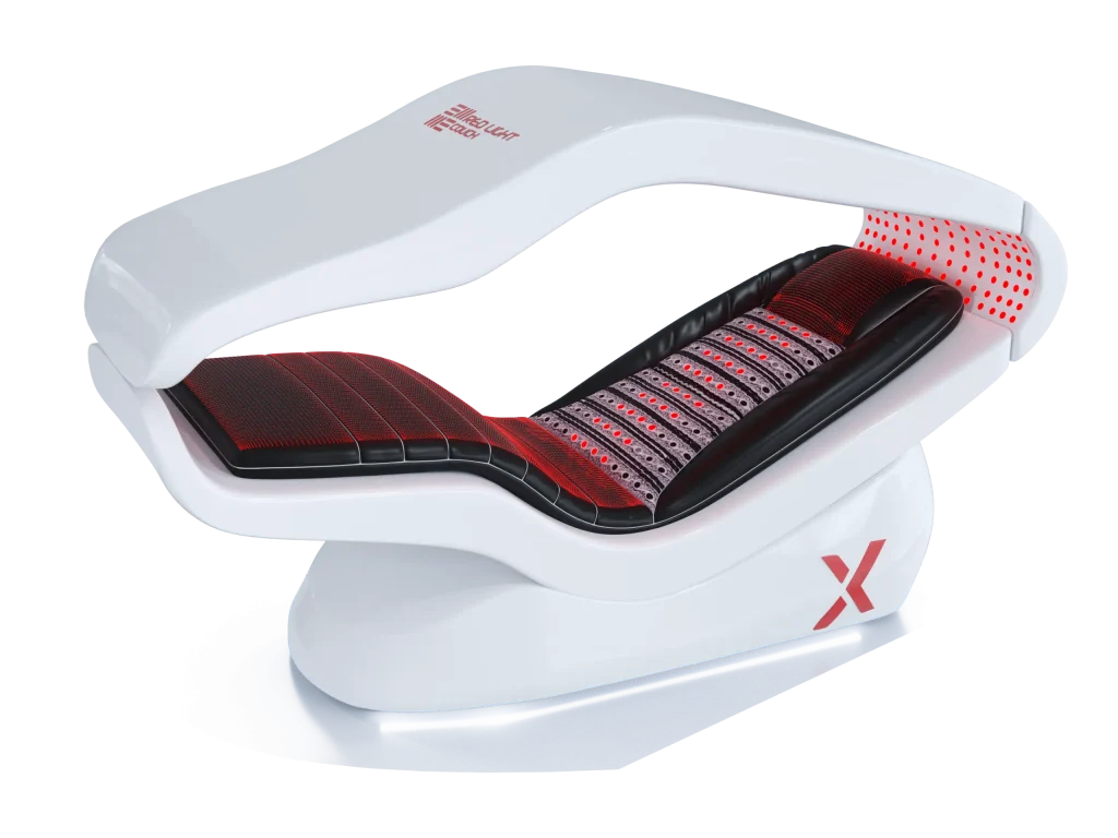 Lettino a luce rossa PEMF HALOX bianco con pannelli LED