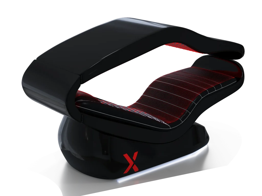 Lettino a luce rossa PEMF HALOX nero, vista prospettica