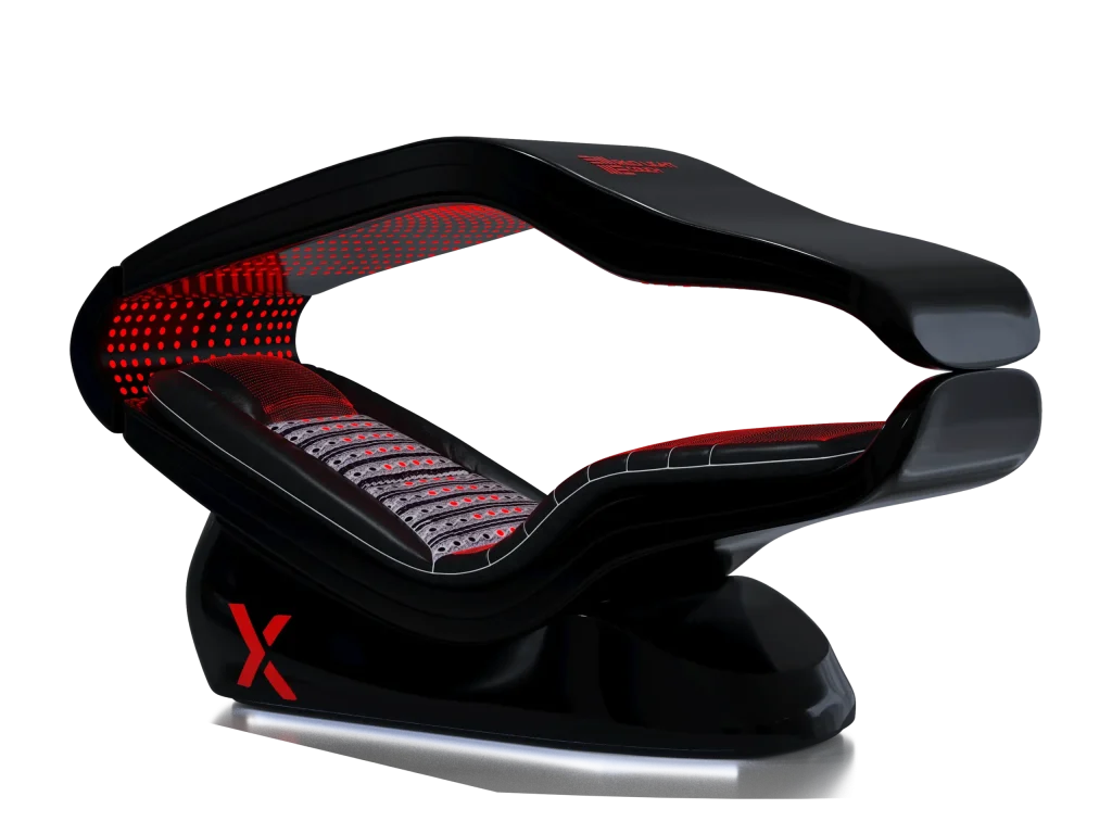 Lettino a luce rossa PEMF HALOX aperto con pannelli LED rossi