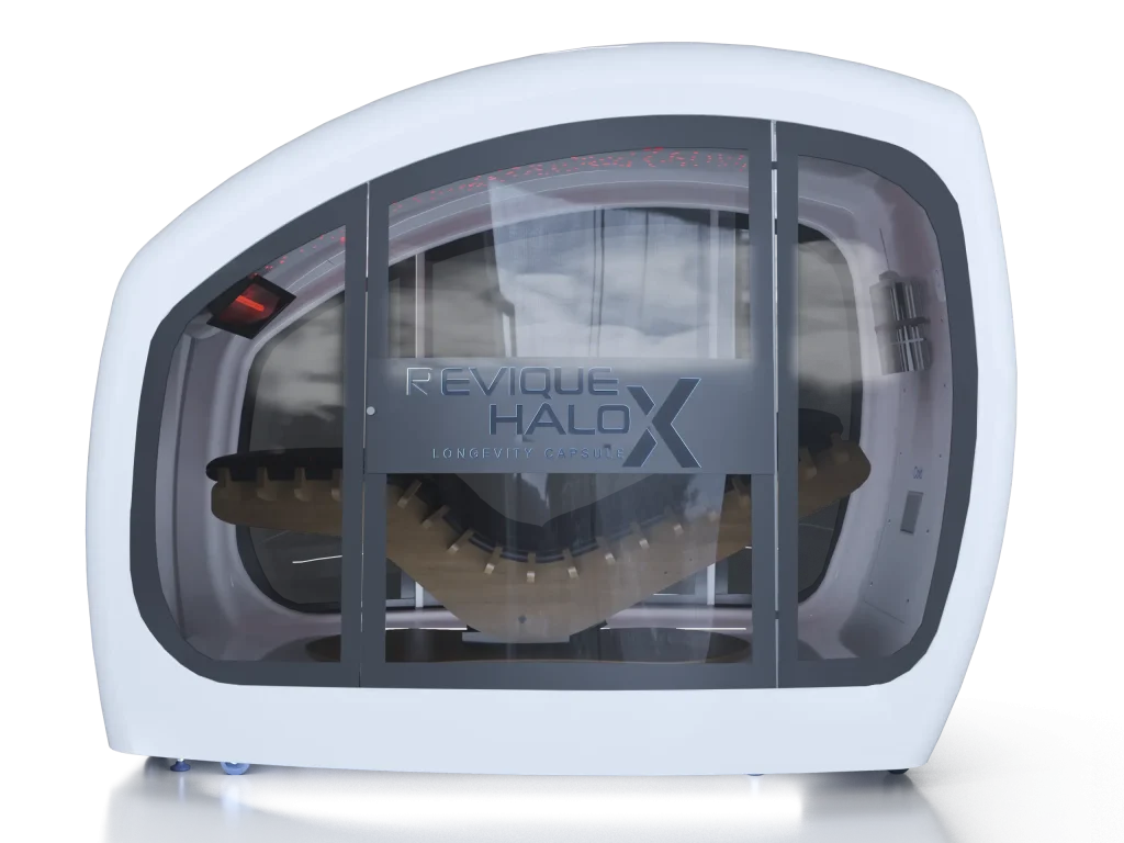Capsula Revique HaloXL bianca con vapore interno, vista frontale
