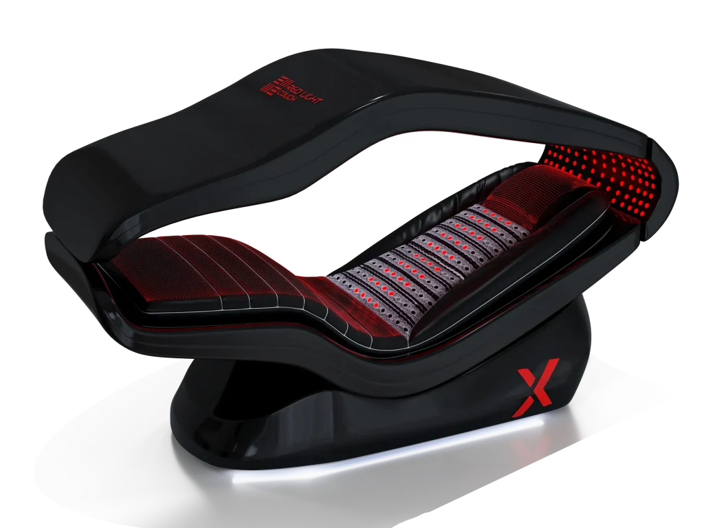 Lettino a luce rossa PEMF HALOX nero con pannelli LED